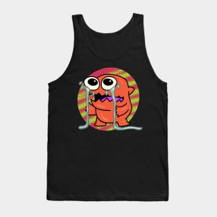 Ugly Crying Monster Orange and Green Dots Tank Top